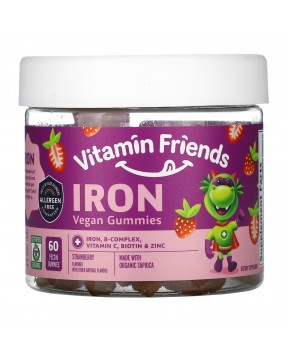 Vitamin Friends, веганские жевательные таблетки с железом, со вкусом клубники, 60 жевательных таблеток с пектином Vitamin Friends, веганские жевательные таблетки с железом, со вкусом клубники, 60 жевательных таблеток с пектином